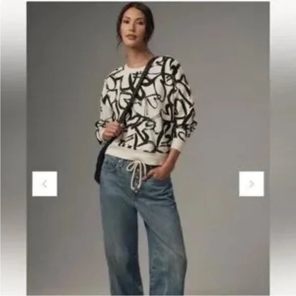 Maeve Anthropologie Heart Printed Sweatshirt Size Small - Picture 2 of 10